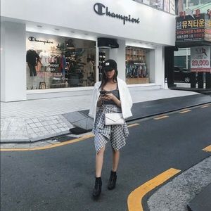 Stylenanda front tie check skirt